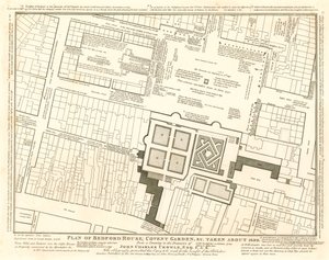 Plán Bedford House, Covent Garden, Londýn, pořízený kolem roku 1690 od English School