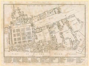 Plán paláce Whitehall, pořízený za vlády Karla II, 1680 od English School