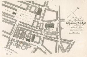 Plán divadel Covent Garden v Londýně od English School