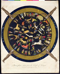 Planisphere převzato z chrámu Tentyra, vyryto J. Chapmanem, vydal J. Wilkes v roce 1804 od English School
