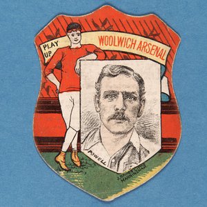 Play Up Woolwich Arsenal Powell, karta Baines ve tvaru štítu, 1888-89 od English School