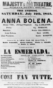 Playbill pro divadlo Jejího Veličenstva, Italská opera, 1845 (tištěný papír) od English School