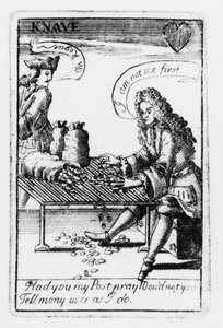 Hrací karty připomínající válku o španělské dědictví, srdce, c.1707 (rytina) (černobílá fotografie) (detail 115651) od English School