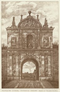 Plymouthská citadela, vstupní brána (litho) od English School