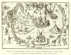 Rybník v Elvethamu, Hants, na návštěvě královny Alžběty, 1591 od English School