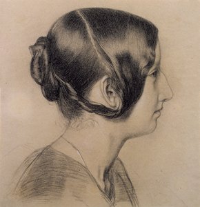 Portrétní profil mladé dámy, kolem roku 1840 (barevné křídy na papíře)