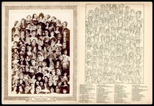 Portrétní montáž, kolem roku 1910: Významné ženy, literární a historické (litografie) od English School