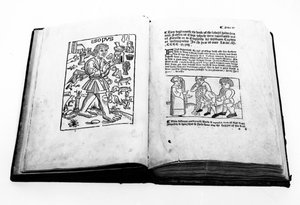 Portrét Ezopa, z ilustrovaného překladu Ezopových bajek od Williama Caxtona (c.1422-91) 1434