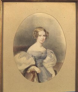 Portrét hraběnky Elizabeth von Sandizell, známé jako Lili, ve věku 18 let (akvarel na papíře) od English School