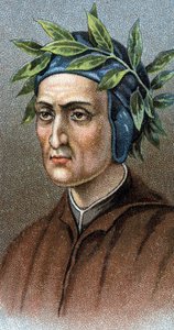Portrét DANTE ALIGHIERIHO (1265-1321) italského básníka - Ze série ""Vůdci mužů"" - Chromolitografie - Anglická škola, 20. století - od English School