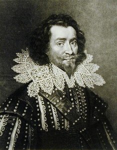 Portrét George Villierse, 1. vévody z Buckinghamu (1592-1628) vyrytý Richardem Earlomem (1743-1822) a Charlesem Turnerem (asi 1773-1857) z Illustrious Characters in British History (mezzotinta) (bw p