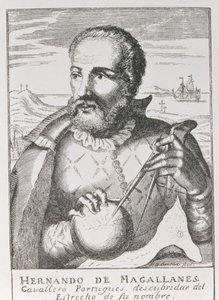 Portrét Hernanda de Magallanese (asi 1480-1521) z knihy "The Narrative and Critical History of America", kterou vydal Jusin Winsor, Londýn, 1886. od English School