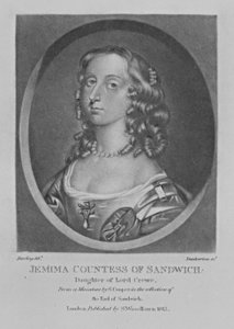 Portrét Jemimy hraběnky ze Sandwiche, z „Postavy slavné v britské historii“, od Richarda Earloma a Charlese Turnera, 1815 od English School
