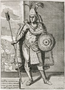 Portrét Montezumy II (1466-1520) z „Narativní a kritické historie Ameriky“, editoval Justin Winsor, Londýn, 1886 od English School