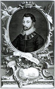 Portrét sira Francise Drakea (asi 1540-96) vyrytý Jacobusem Houbrakenem (1698-1780) (rytina) (černobílá fotografie) od English School