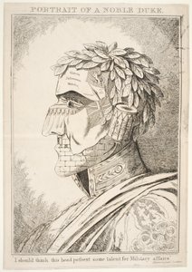 Portrét vznešeného vévody, měl bych si myslet, že tato hlava má talent pro vojenské záležitosti, hospoda Thos McLean, 1829 od English School