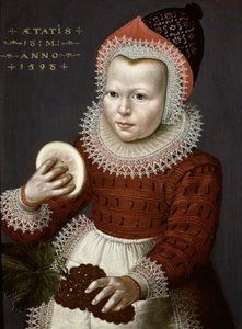 Portrét mladé dívky držící chléb a hrozny, 1598