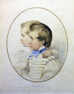 Portrét dvou bratrů ve vojenském kostýmu, cca 1840 (akvarel na papíře) od English School