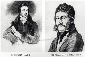 Portréty Henryho Salta (1780-1827) a Bernardina Drovettiho (1776-1852) od English School