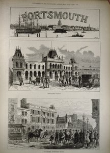 Portsmouth: The Railway Station and High Street, Government House, z „The Illustrated London News“, 8. dubna 1882 od English School