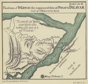 Poloha Dilawaru, předpokládaného místa Poloova Dilavaru (barevná litografie) od English School