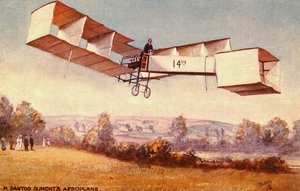 Pohlednice zobrazující letadlo Santos-Dumont 14-bis, c. 1910 od English School