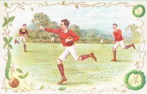 Pohlednice s muži hrajícími rugby od English School