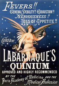 Reklamní plakát Labarraques Quinium, lék s chininem na horečky, celkovou slabost, vyčerpání, nervozitu, ztrátu chuti k jídlu, 1889