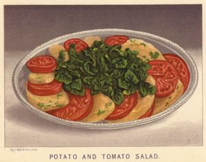 Kartoffel- und Tomatensalat (Farblithografie) von English School