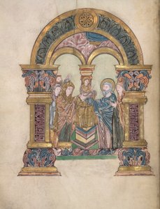 Prezentace v chrámu, Add. 49598, f.34v, z Benedicctional of St Aethelwold, 971-984 (vellum) od English School
