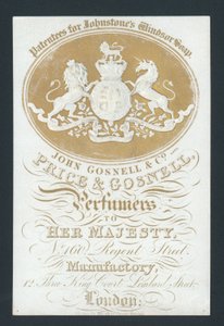Price a Gosnell, Parfumers to Her Majesty, vizitka od English School