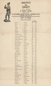 Ceník pro G Smith & Sons, Snuff Shop od English School
