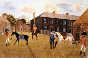 Primitivní angličtí koně a vojáci (akvarel na papíře) od English School