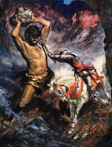 Princ Artuš zabíjí obra, ilustrace z "Královny víl" (kvaš na papíře) od English School