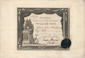 Průvodní vstupenka na pohřeb Williama Pitta od English School