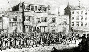 Procesí 1741 v Londýně zesměšňující svobodné zednáře, 1843 od English School