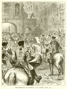 Provolání Jiřího I. v Temple Bar, 1714 od English School