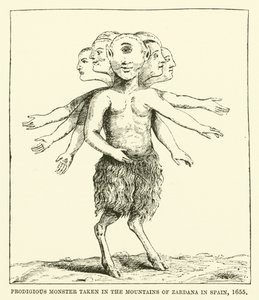 Podivuhodné monstrum zachycené v horách Zardana ve Španělsku, 1655 od English School