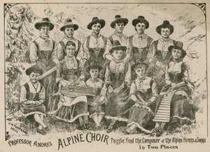 Profesor Andre, hlavolam Alpine Choir: najděte skladatele Alpských hymnů a písní na dvou místech od English School