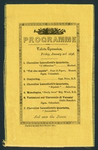 Program pro Valletta Gymnasium, 3. ledna 1896 (tisk) od English School
