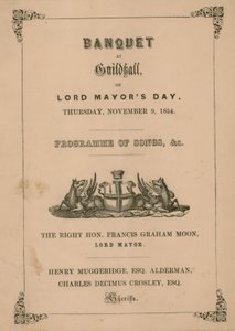 Program pro banket v Guildhall, Londýn, dne 9. listopadu 1854 od English School