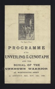 Program odhalení Kenotafu a pohřbu Neznámého válečníka, Westminster Abbey, Londýn, 11. listopadu 1920 od English School