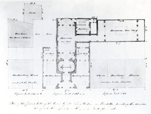 Navrhovaný půdorys pro Egyptian Hall, Picadilly, 1810 (inkoust na papíře) od English School