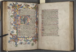 Žaltář s kalendářem použití Sarum, Fol 40 verso 41 recto, cca 1425-75 (inkoust, barva a zlato na pergamenu) od English School