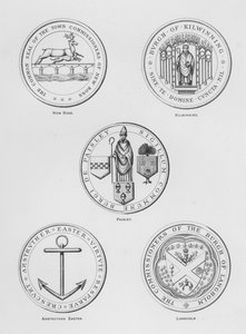Veřejné zbraně: New Ross; Kilwinning; Paisley; Anstruther Easter; Langholm (rytina) od English School
