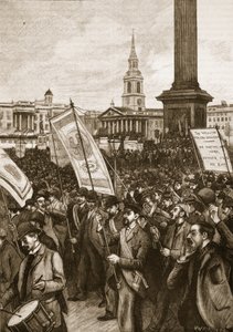 Veřejné shromáždění na Trafalgarském náměstí na památku Krvavé neděle, 1892, ilustrace z Cassells Illustrated History of England (sépiová fotografie) od English School