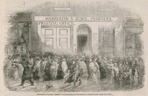 Vydání mimořádného válečného věstníku v kanceláři St Martins Lane od English School