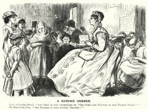 Punch cartoon: A Shrewd Answer - Scéna ve viktoriánské nedělní škole (rytina) od English School