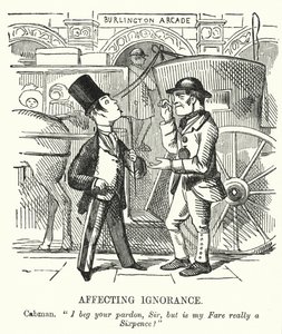 Punch cartoon: Affecting Ignorance: Londýnský taxikář (rytina) od English School