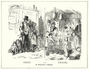 Punch cartoon: Tady a tam, aneb Emigrace a náprava (rytina) od English School